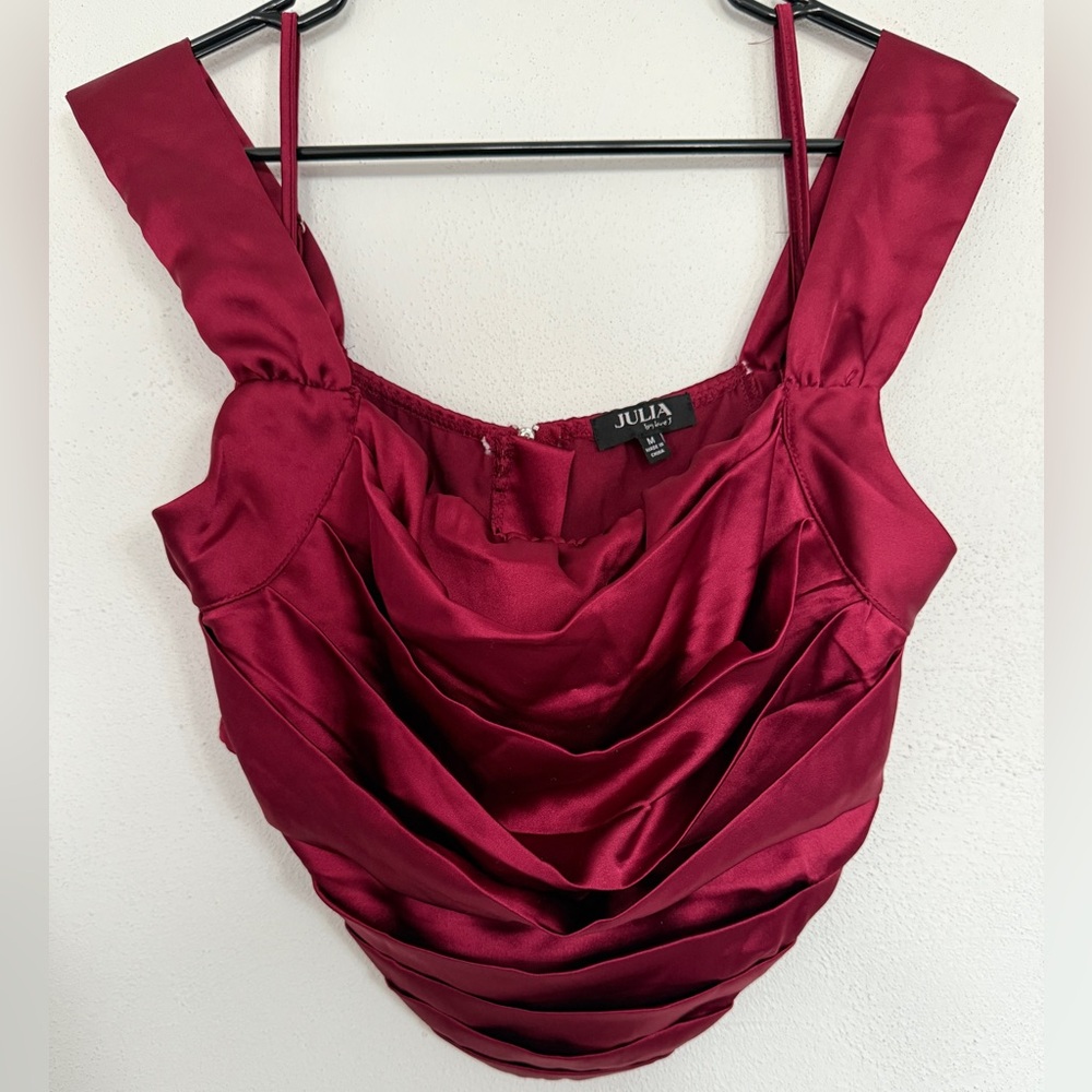 Medium Julia By Love J Burgundy Satin Sleeveless Top